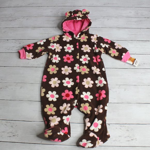 Carter's Baby Girl's Plush Fleece Bunting Size 6 Months Hooded Snowsuit - Picture 1 of 6